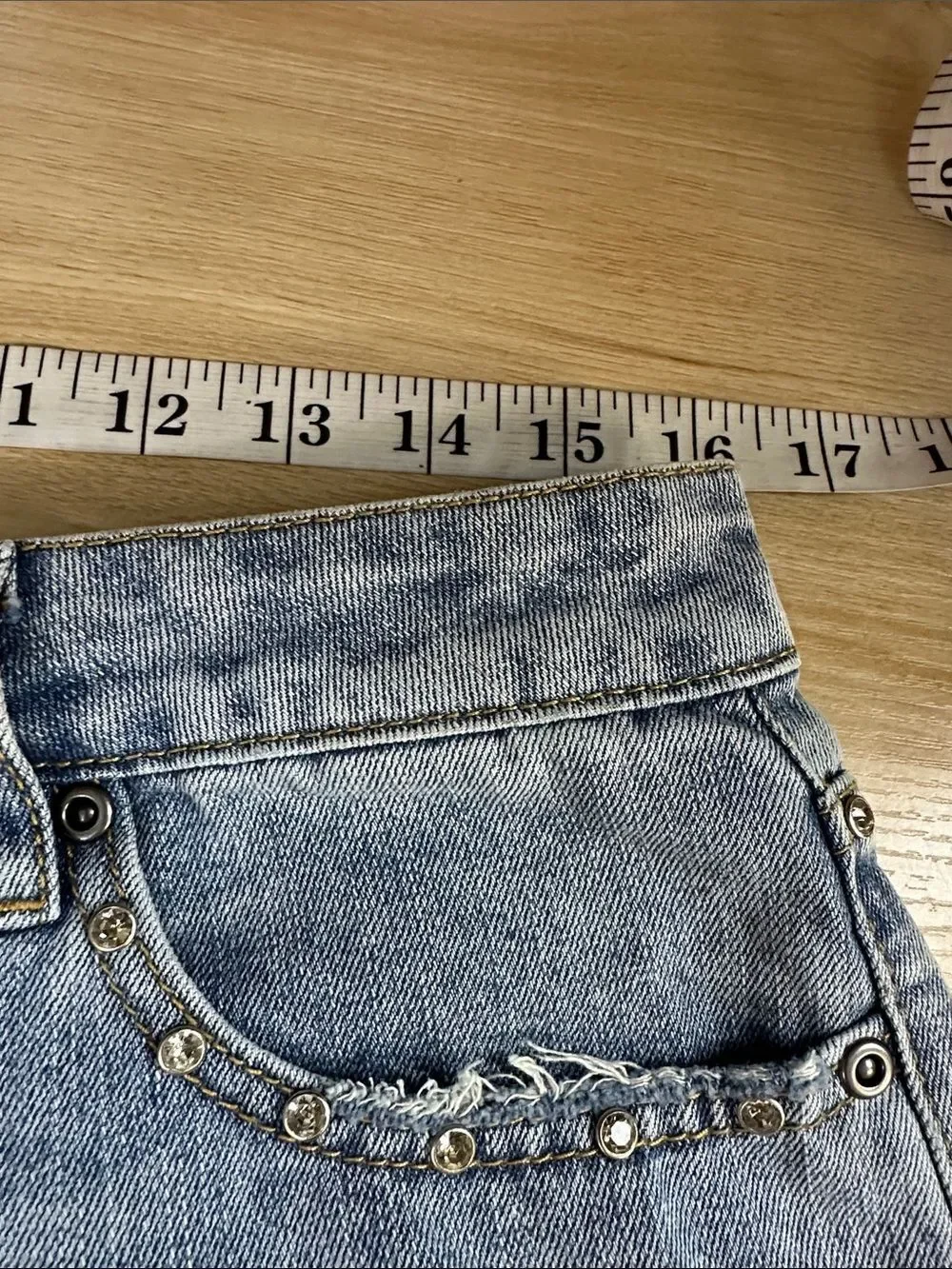 Hot Topic Light Blue Distressed Denim Shorts with Stud Accents